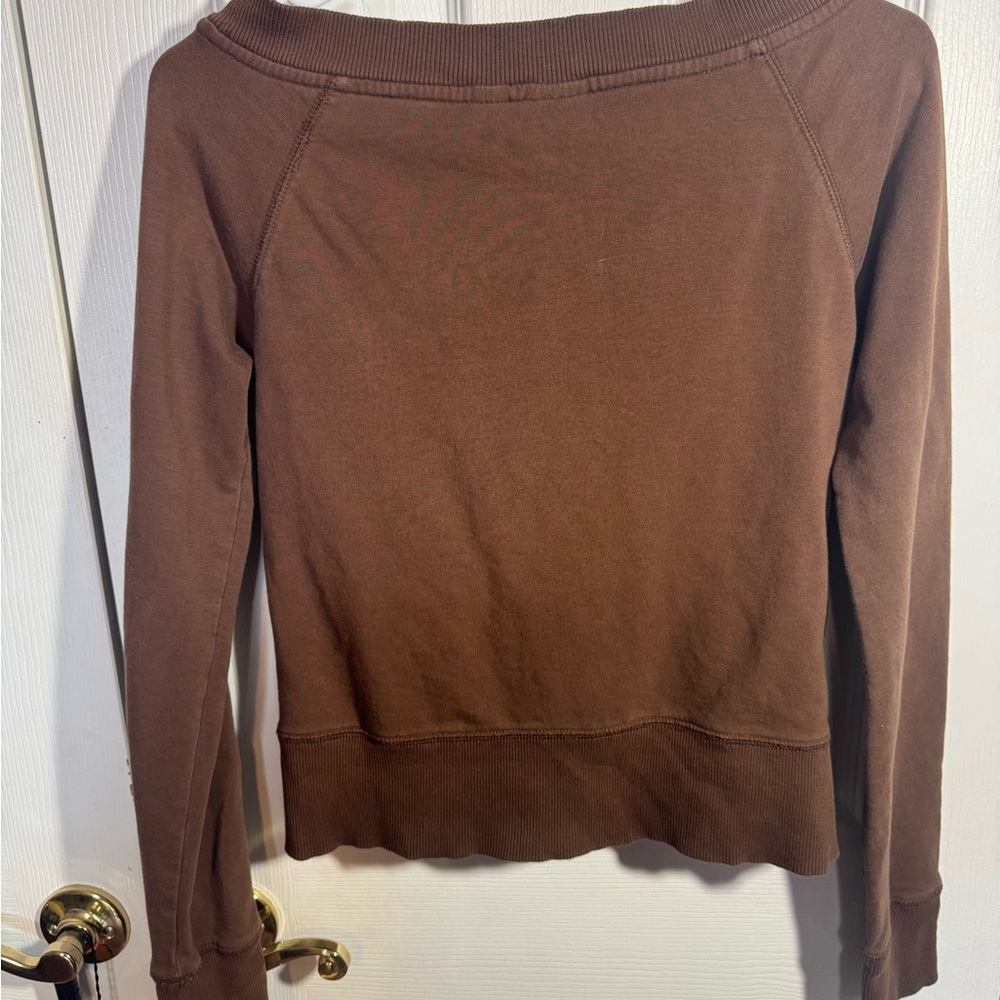 *Wide Neck, Off the Shoulder? Aeropostale Brown Women's Zip-Up Sweatshirt - Picture 7 of 7